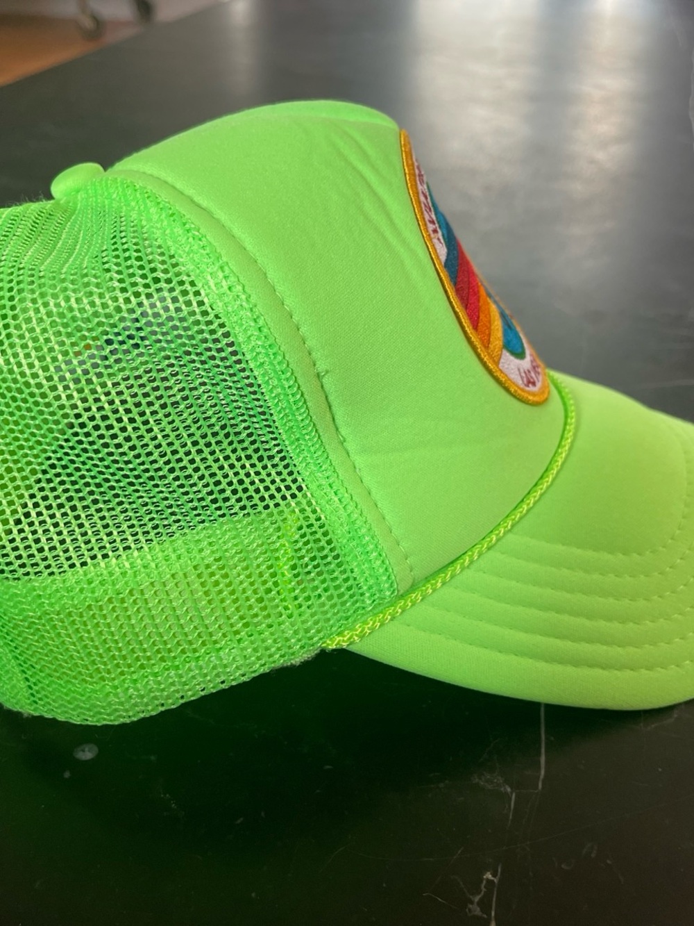 Aviator Nation Neon Green Mesh Trucker Hat with Retro Stripe Logo - Picture 2 of 3